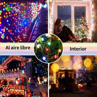 3 cajas de luces navideñas solares Multicolor(cada caja contiene 100 luces de 10 metros de largo)