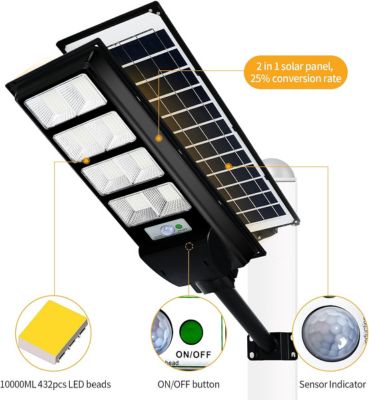 Luminaria solar para exterior 500 Watts con panel integrado (INCLUYE TUBO)